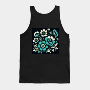 Turquoise Floral Illustration Tank Top